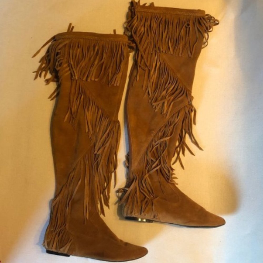 Sam Edelman “Uri” Suede Over-the-Knee Fringe Boots - Picture 1 of 8